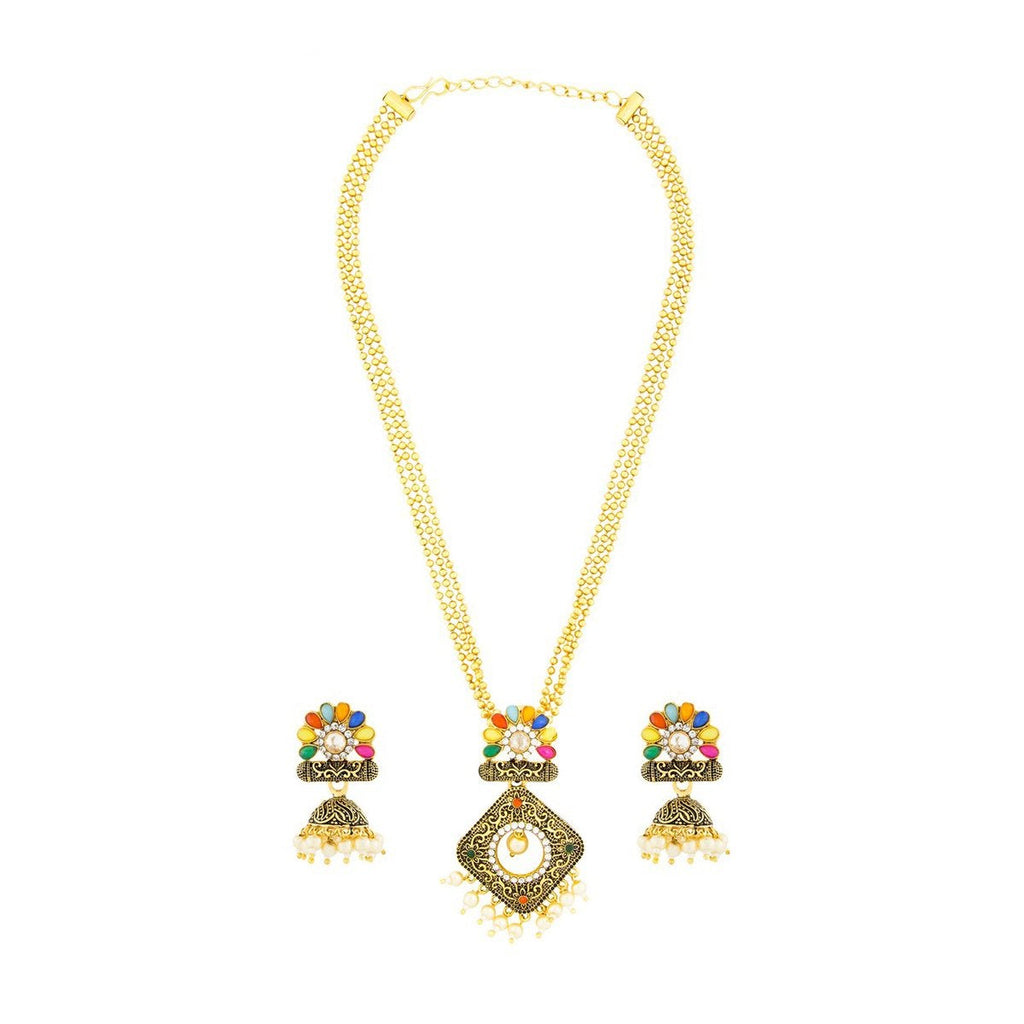 Diamond Filigree Multi Brass Pendant Chain Pendant Earring Set Bulk
