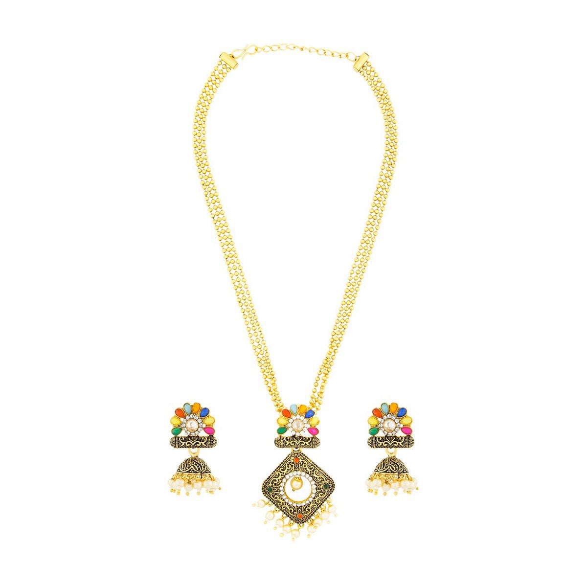 Diamond Filigree Multi Brass Pendant Chain Pendant Earring Set Bulk