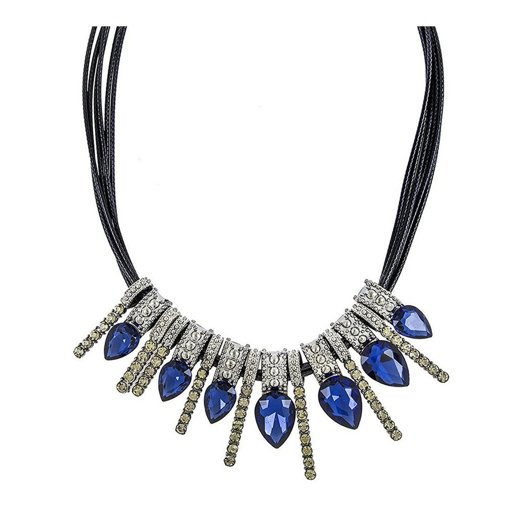 Delicate Oxidized Silver Faceted Blue Pear Crystal CZ Necklace Bulk