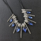 Delicate Oxidized Silver Faceted Blue Pear Crystal CZ Necklace Bulk
