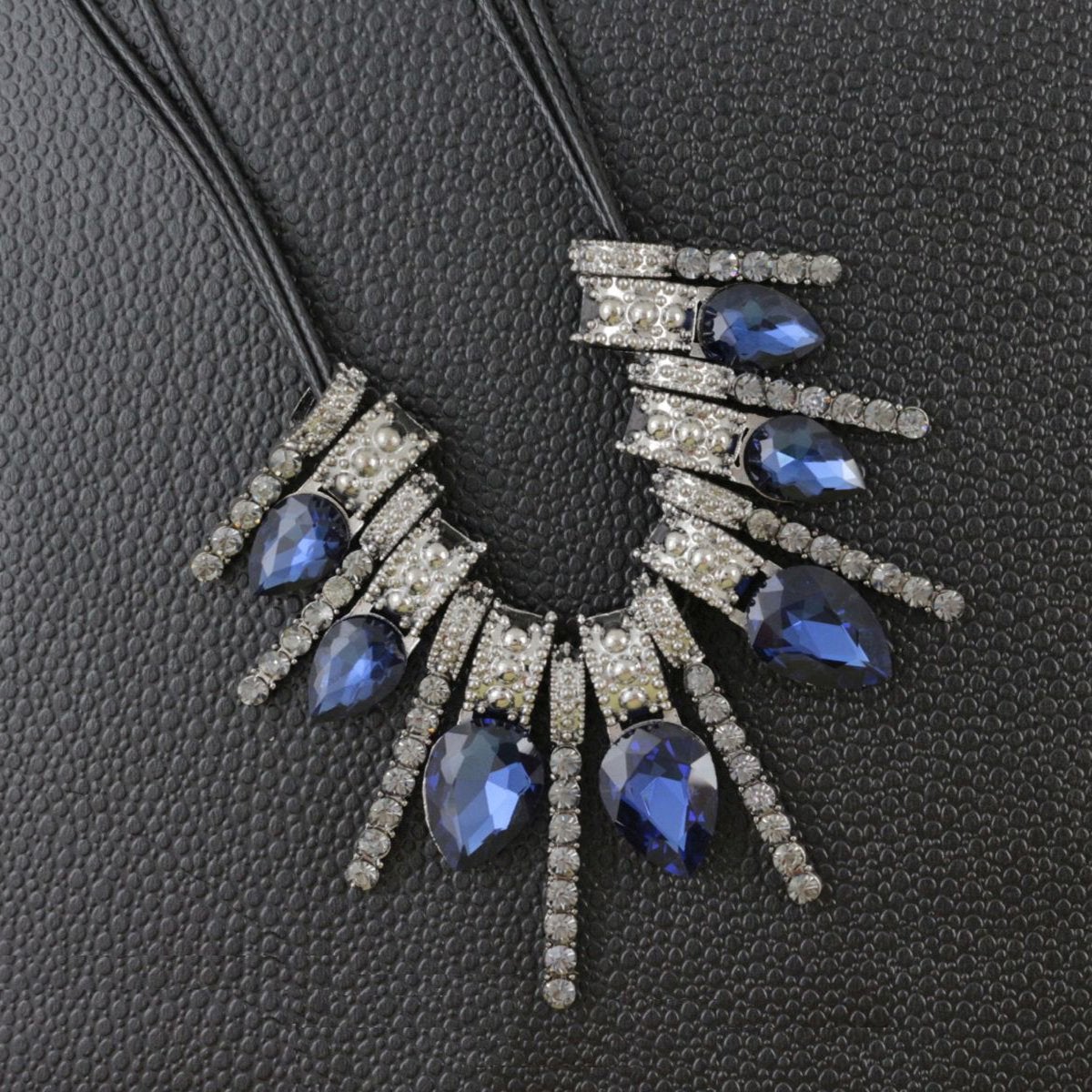 Delicate Oxidized Silver Faceted Blue Pear Crystal CZ Necklace Bulk