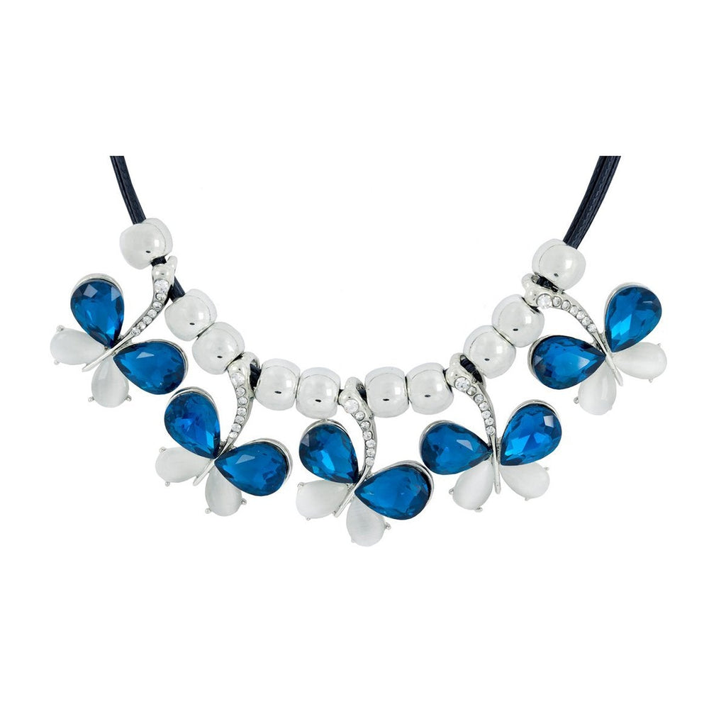 Butterfly Blue White Crystal CZ Silver Plated Necklace Bulk