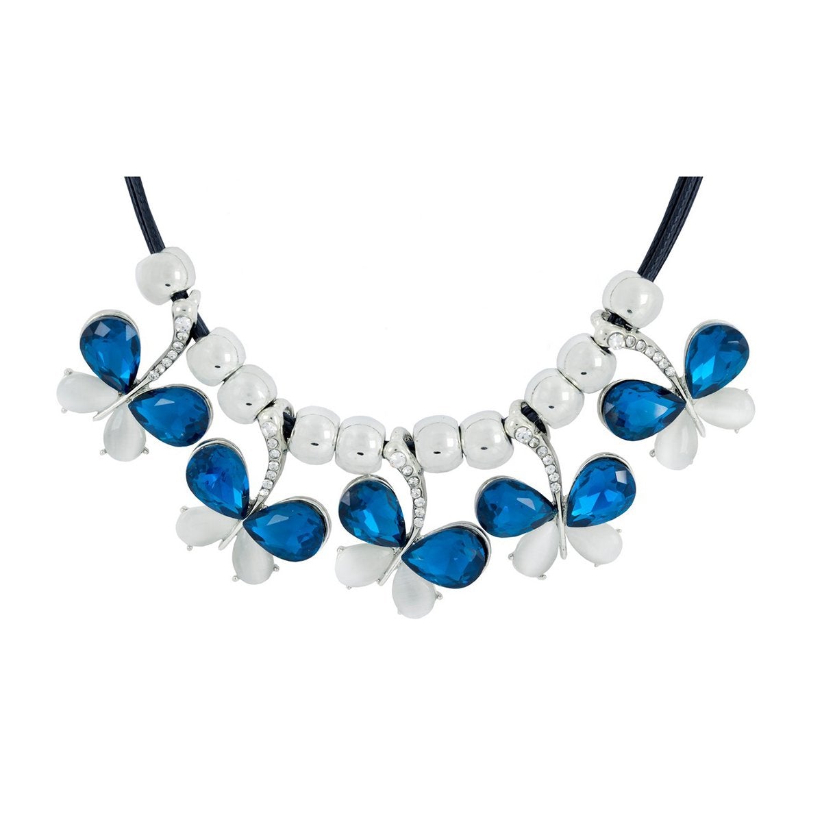 Butterfly Blue White Crystal CZ Silver Plated Necklace Bulk
