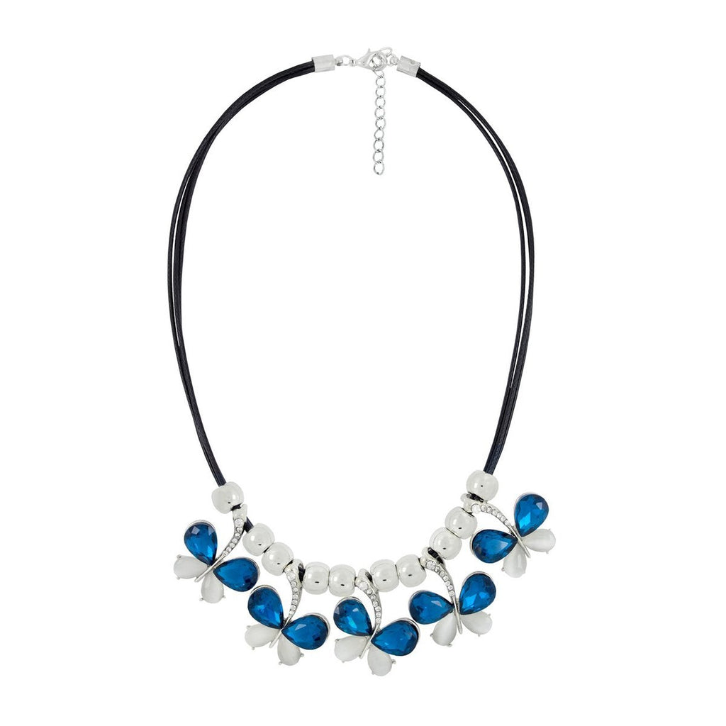 Butterfly Blue White Crystal CZ Silver Plated Necklace Bulk