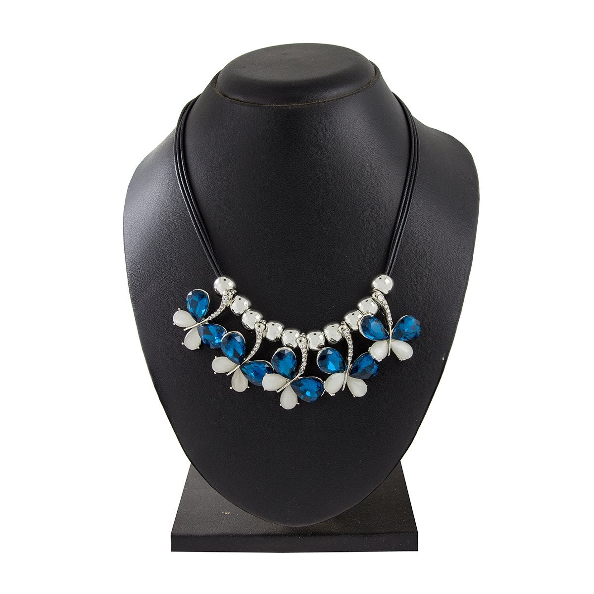 Butterfly Blue White Crystal CZ Silver Plated Necklace Bulk