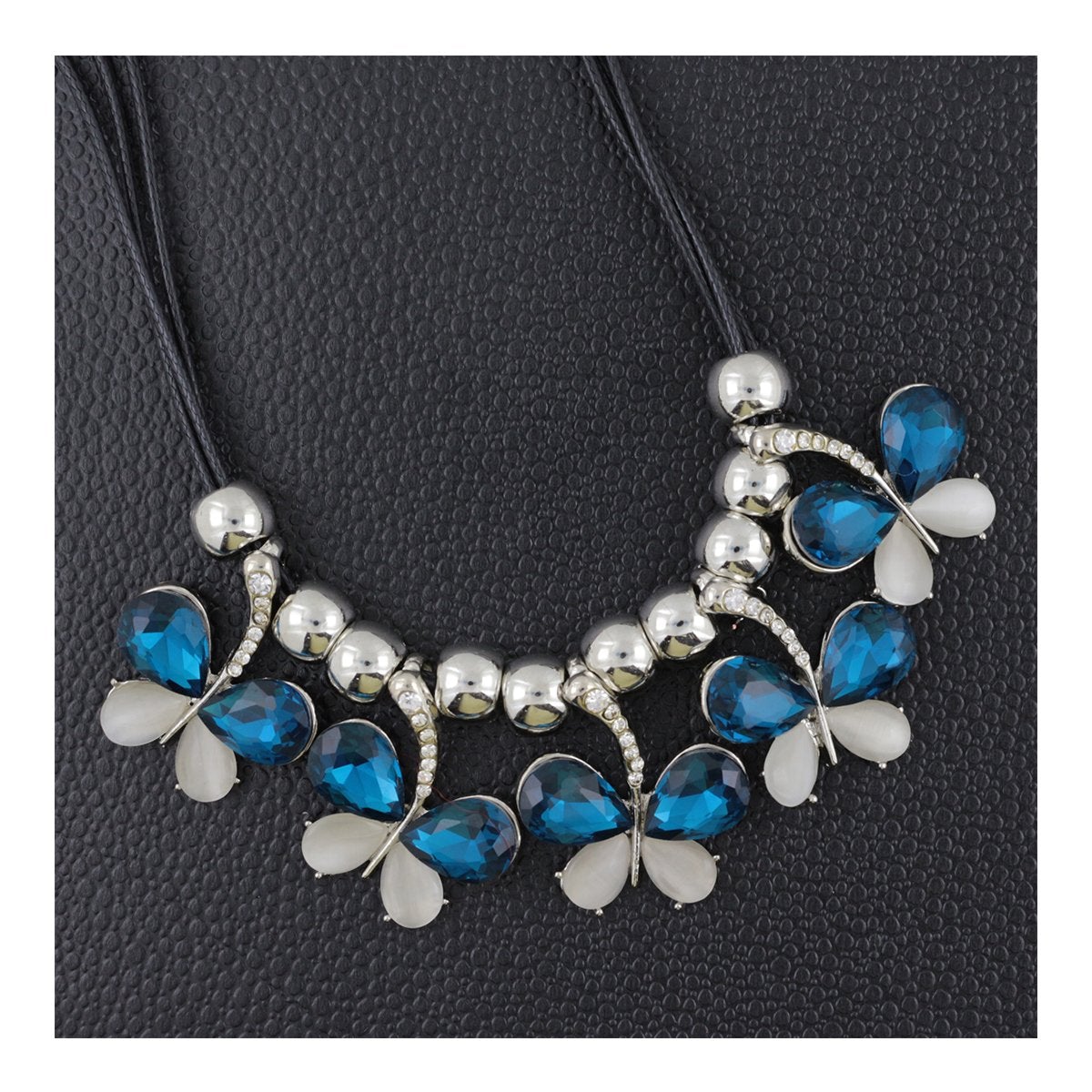 Butterfly Blue White Crystal CZ Silver Plated Necklace Bulk