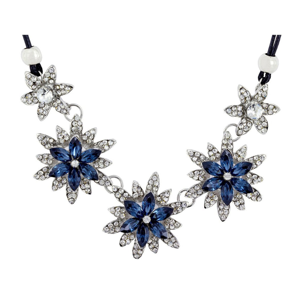 Party Floral Blue Crystal CZ Silver Plated Necklace Bulk