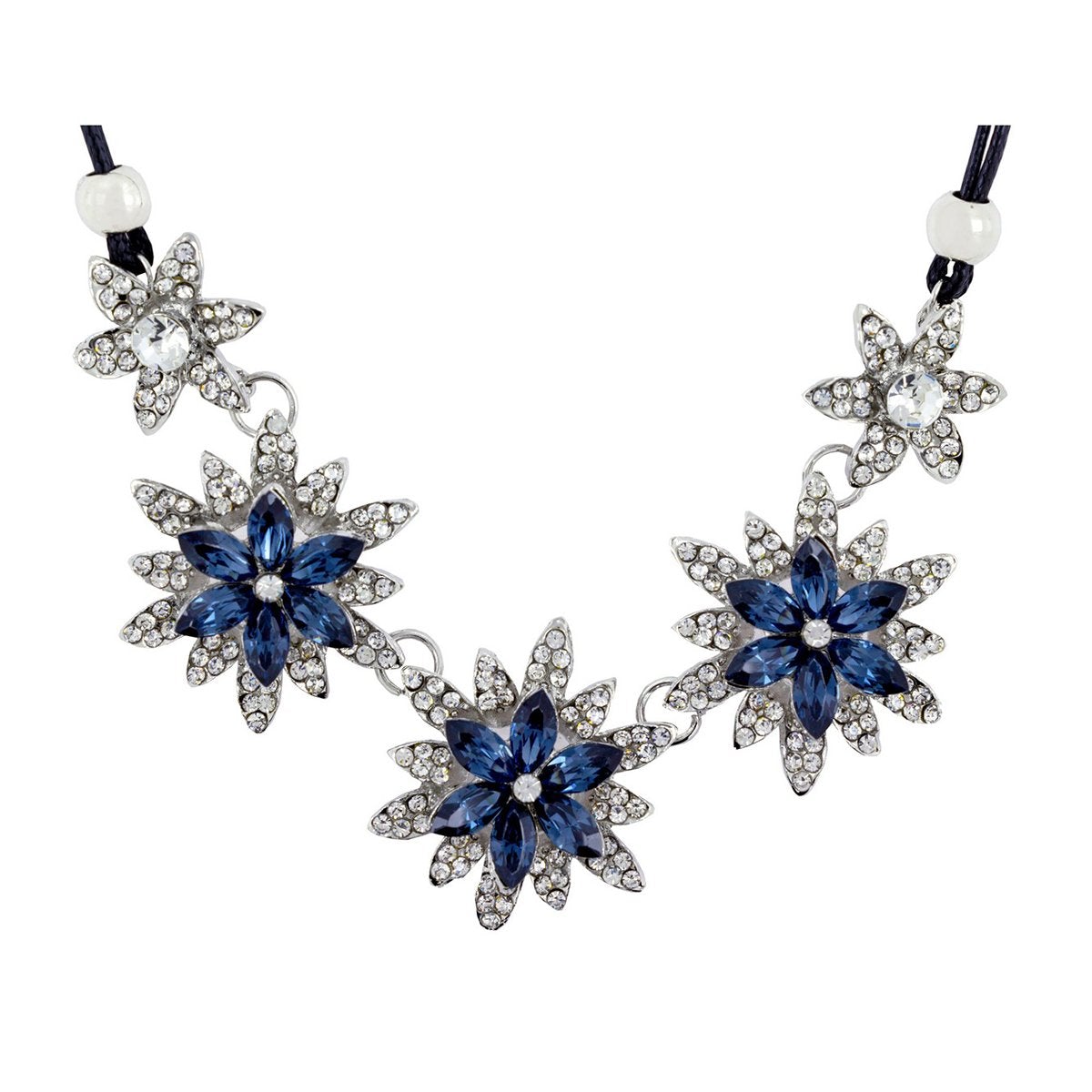 Party Floral Blue Crystal CZ Silver Plated Necklace Bulk