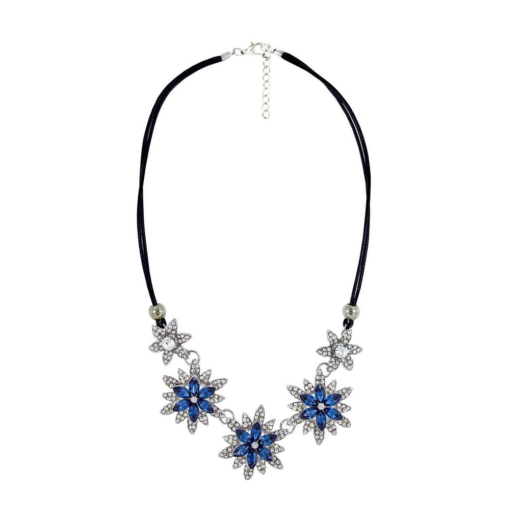 Party Floral Blue Crystal CZ Silver Plated Necklace Bulk