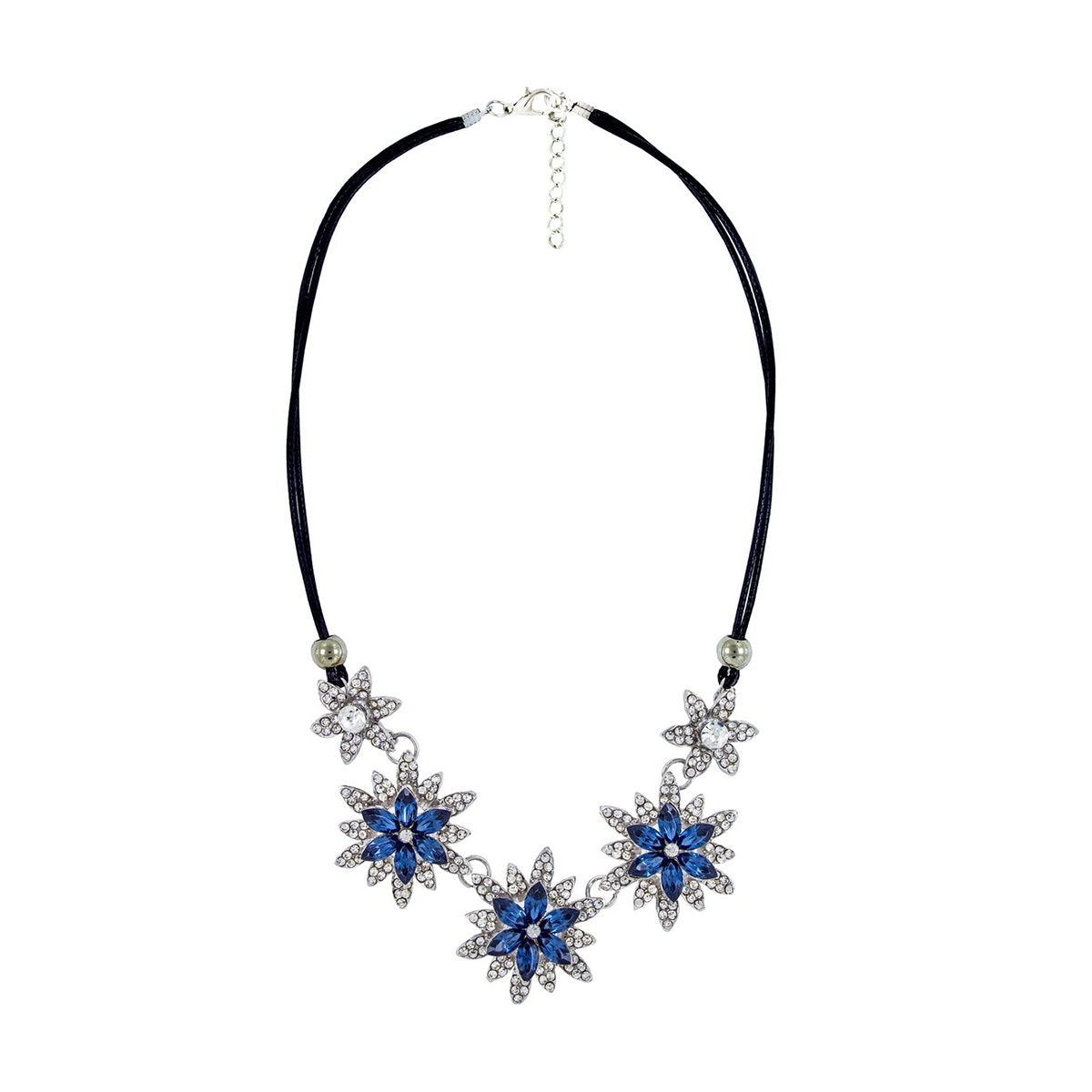 Party Floral Blue Crystal CZ Silver Plated Necklace Bulk