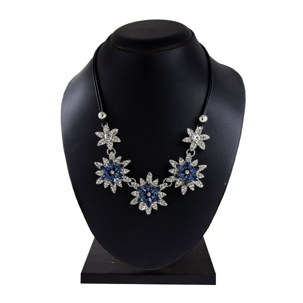 Party Floral Blue Crystal CZ Silver Plated Necklace Bulk