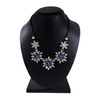 Party Floral Blue Crystal CZ Silver Plated Necklace Bulk