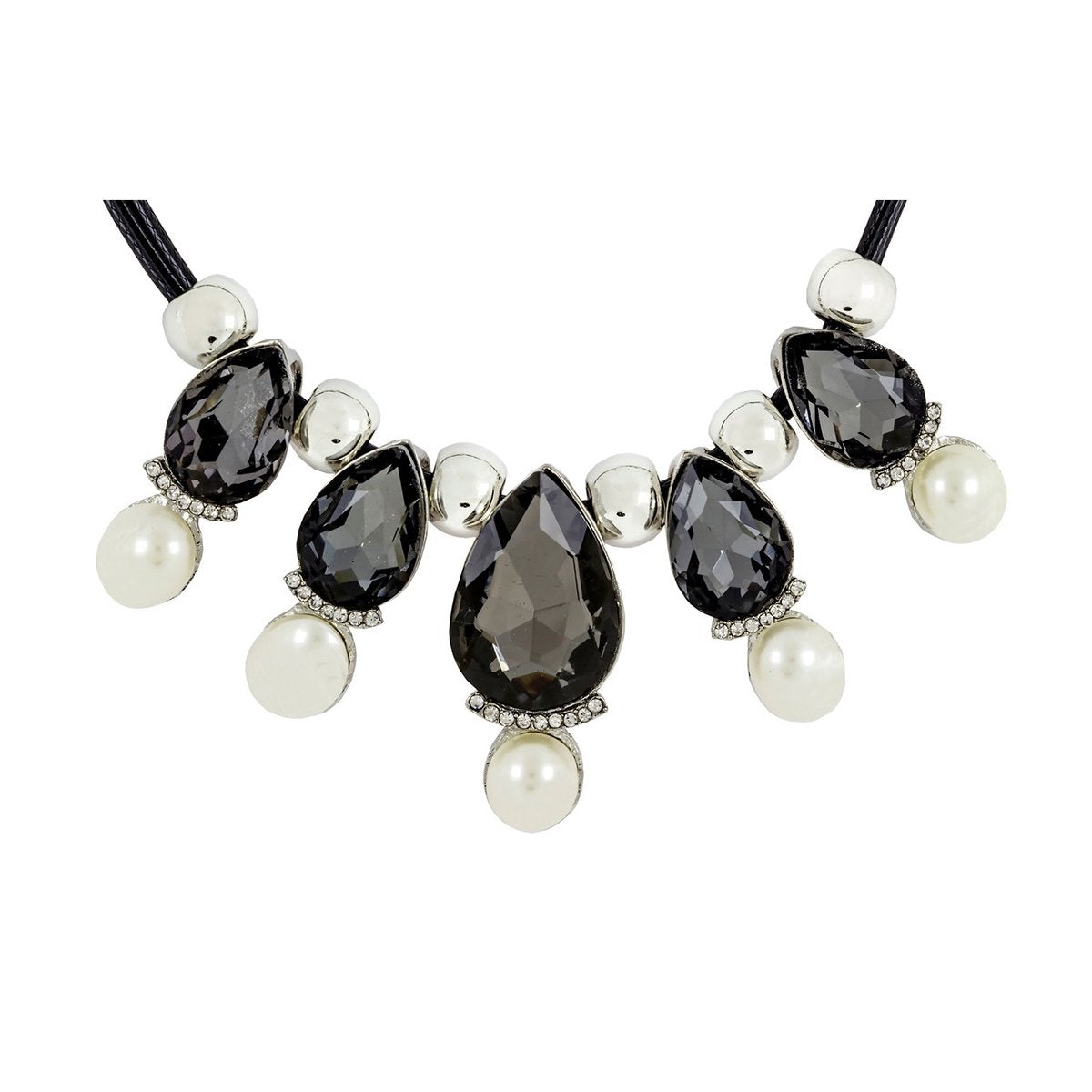 Stylish Pear Black Crystal CZ Silver Plated necklace Bulk Secondary image