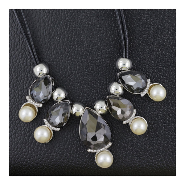 Stylish Pear Black Crystal CZ Silver Plated necklace Bulk Main image