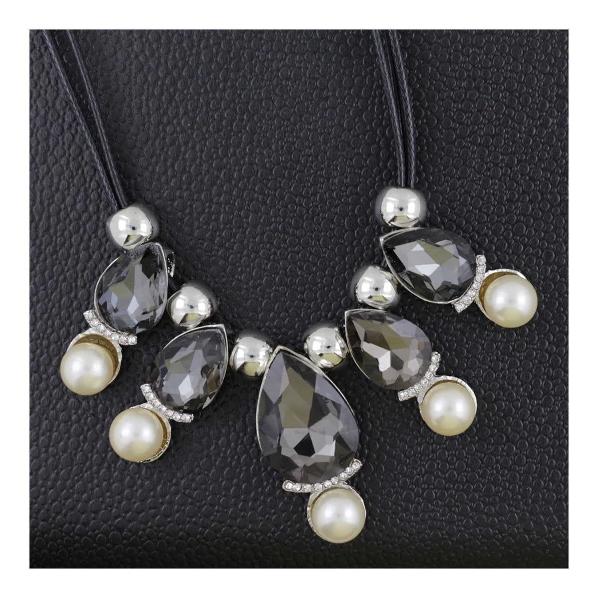 Stylish Pear Black Crystal CZ Silver Plated necklace Bulk