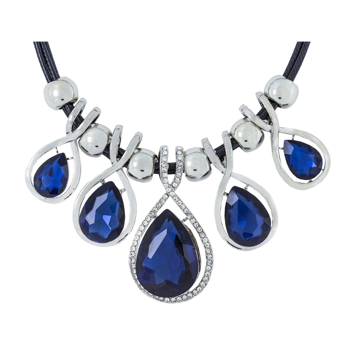 Stylish Fashion Blue Crystal CZ American Diamond Silver Necklace Bulk