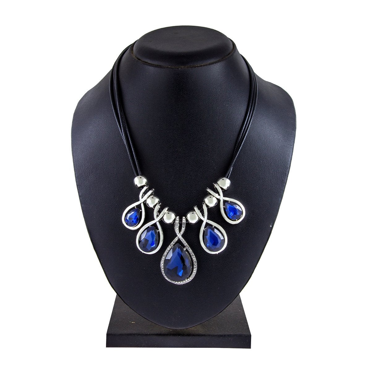 Stylish Fashion Blue Crystal CZ American Diamond Silver Necklace Bulk