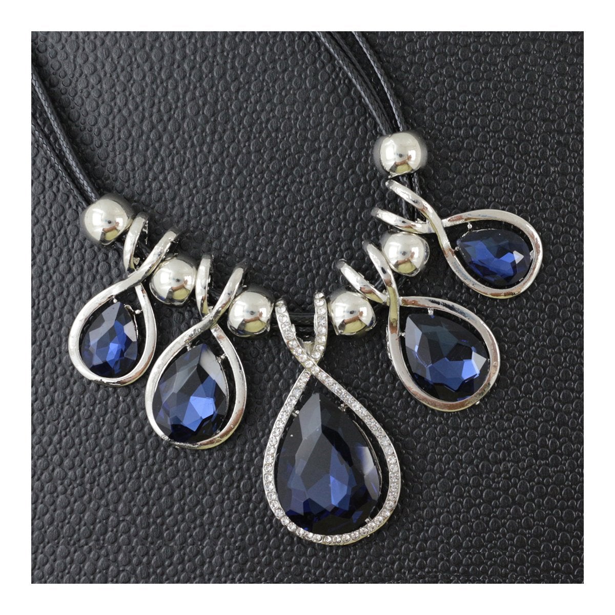 Stylish Fashion Blue Crystal CZ American Diamond Silver Necklace Bulk Main image