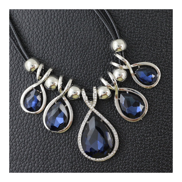 Stylish Fashion Blue Crystal CZ American Diamond Silver Necklace Bulk Main image