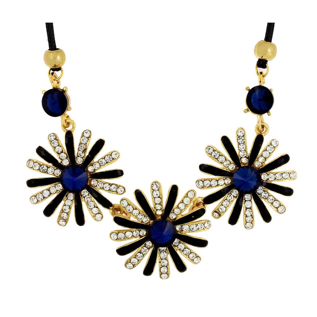 Party Flower Sparkle Blue Gold CZ Crystal Pendant Necklace Chain Bulk Secondary image