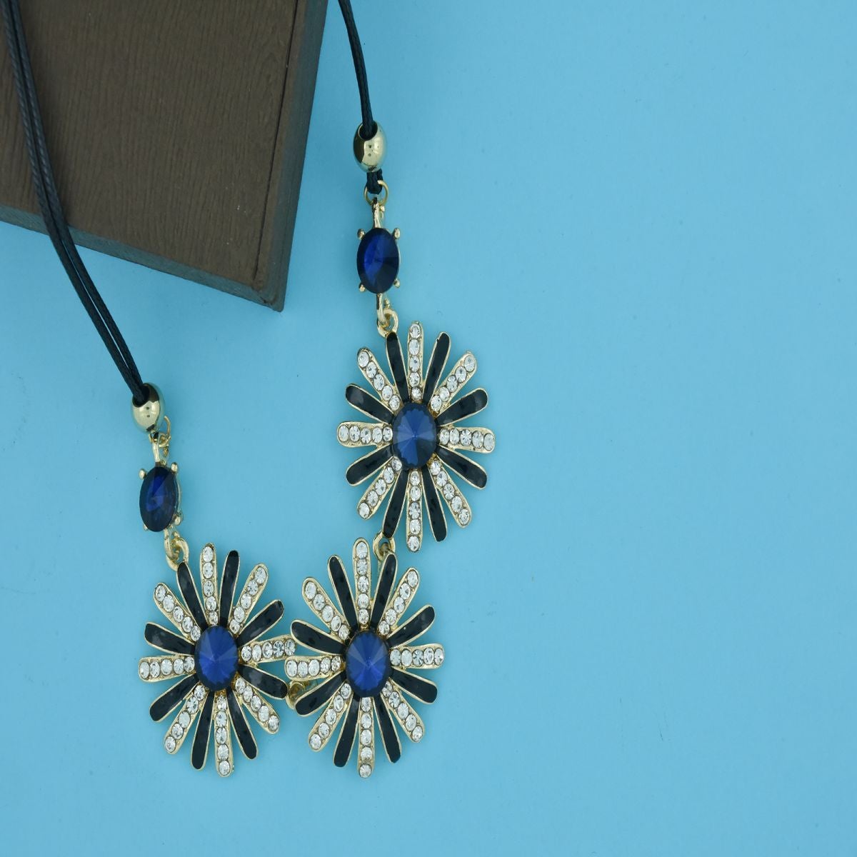 Party Flower Sparkle Blue Gold CZ Crystal Pendant Necklace Chain Bulk Main image