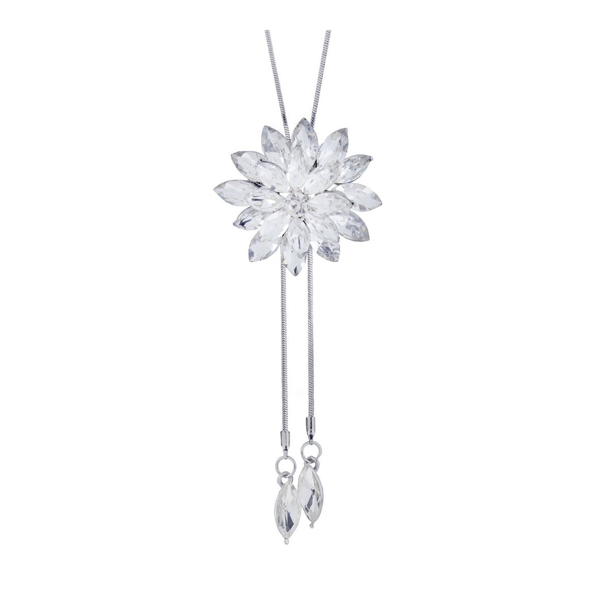 Dual Flower Crystal Pearl Cz American Diamond Long Chain Necklace Main image