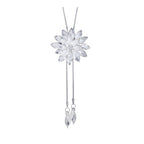 Dual Flower Crystal Pearl Cz American Diamond Long Chain Necklace