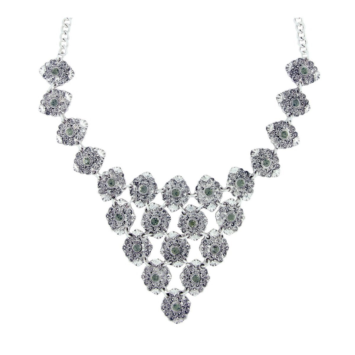 Tribal Bohemian Green Crystal Oxidised German Silver Necklace Bulk