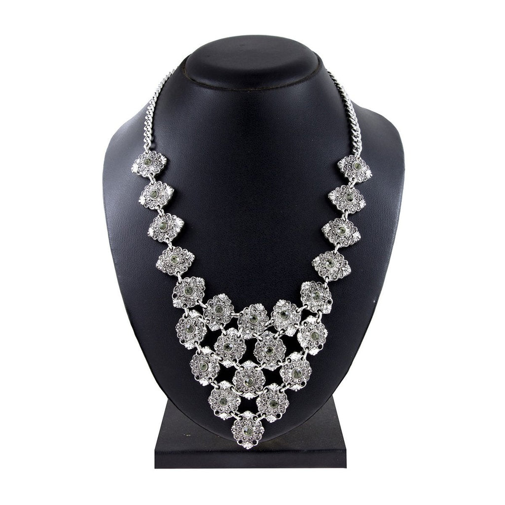 Tribal Bohemian Green Crystal Oxidised German Silver Necklace Bulk