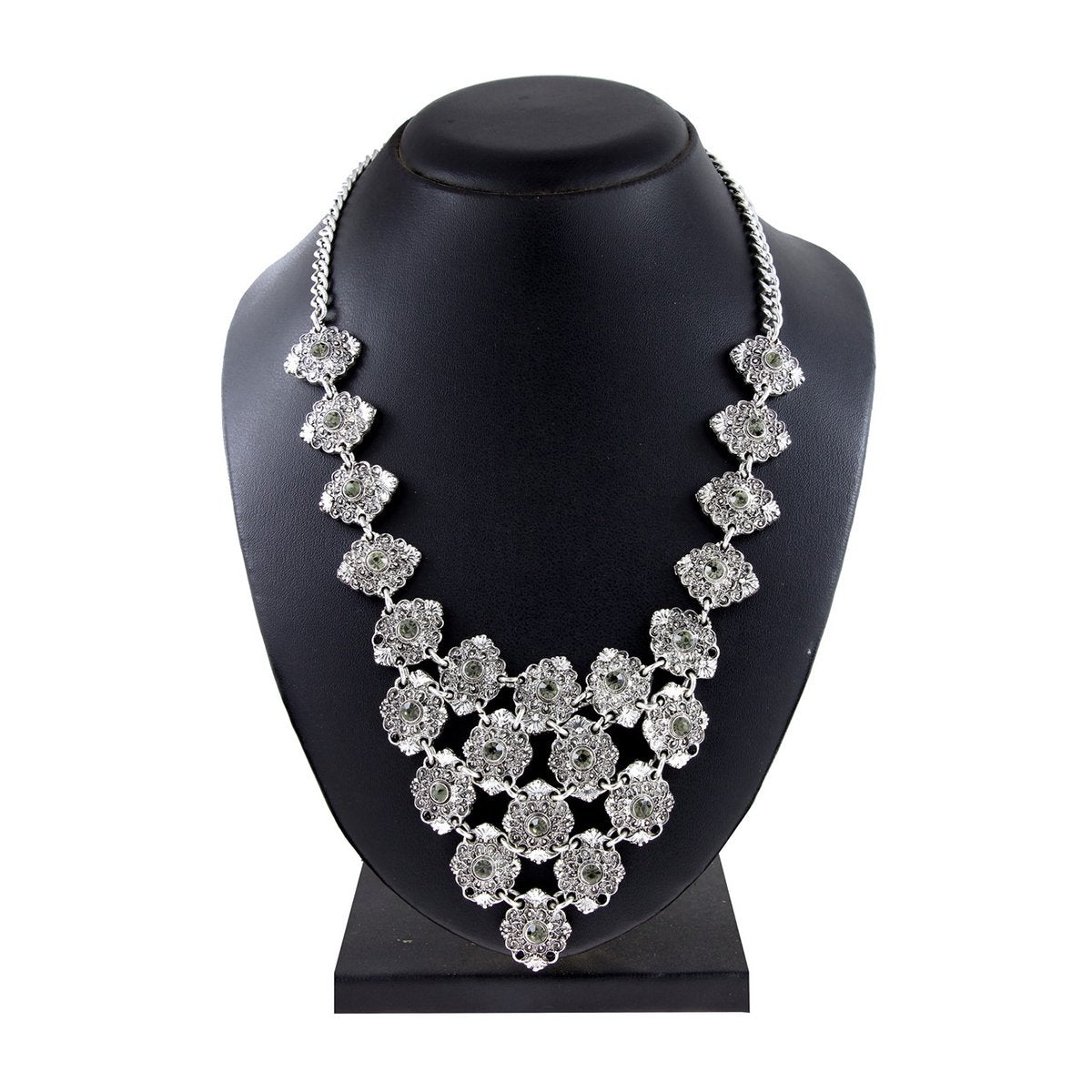 Tribal Bohemian Green Crystal Oxidised German Silver Necklace Bulk
