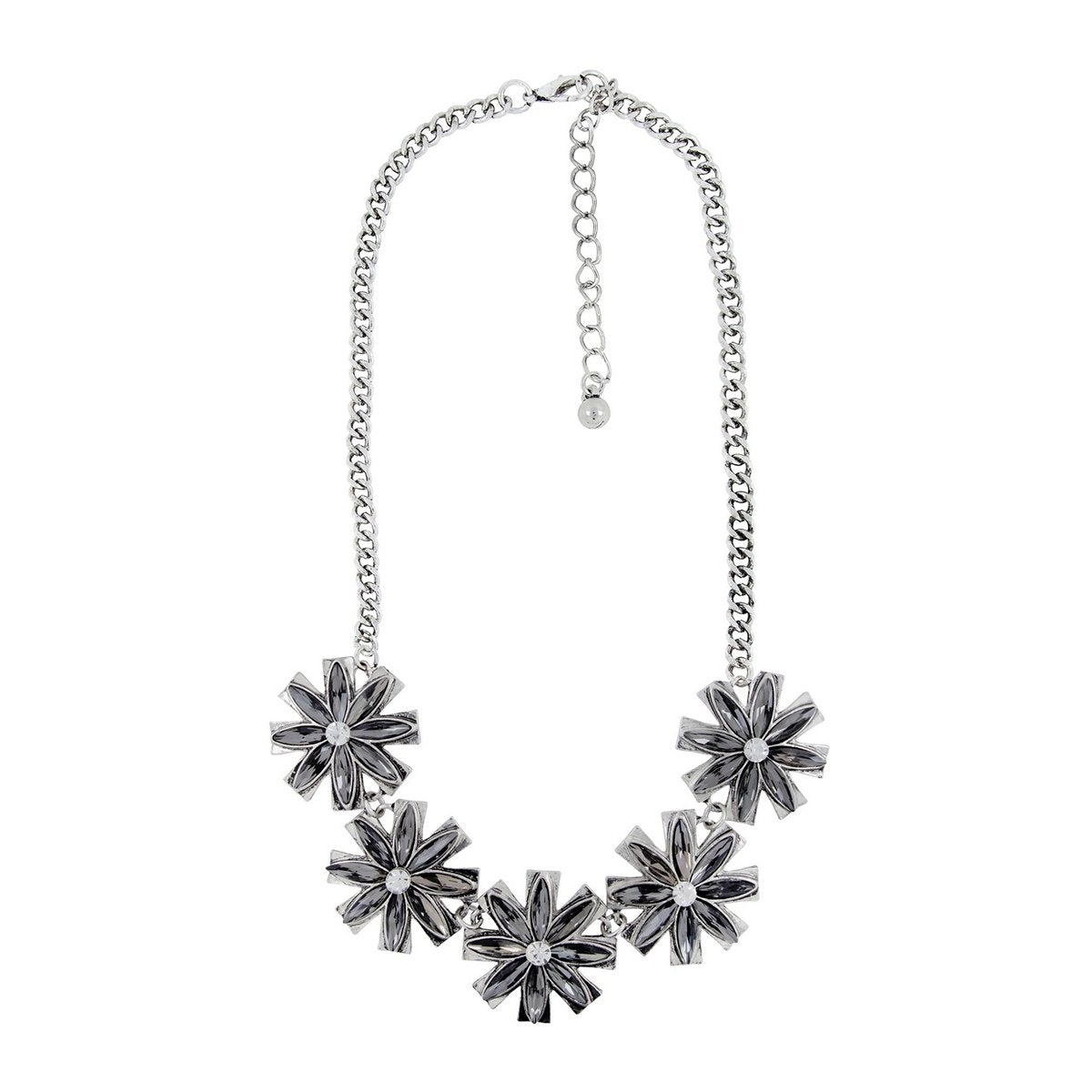 Flower Grey Crystal Antique Oxidized Silver Plated Necklace Bulk