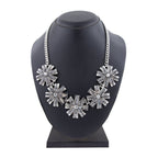 Flower Grey Crystal Antique Oxidized Silver Plated Necklace Bulk