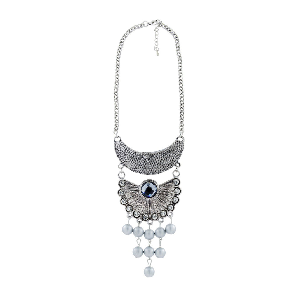Oxidised Afghani Bohemian Tribal German Silver Crystal Pearl Necklace