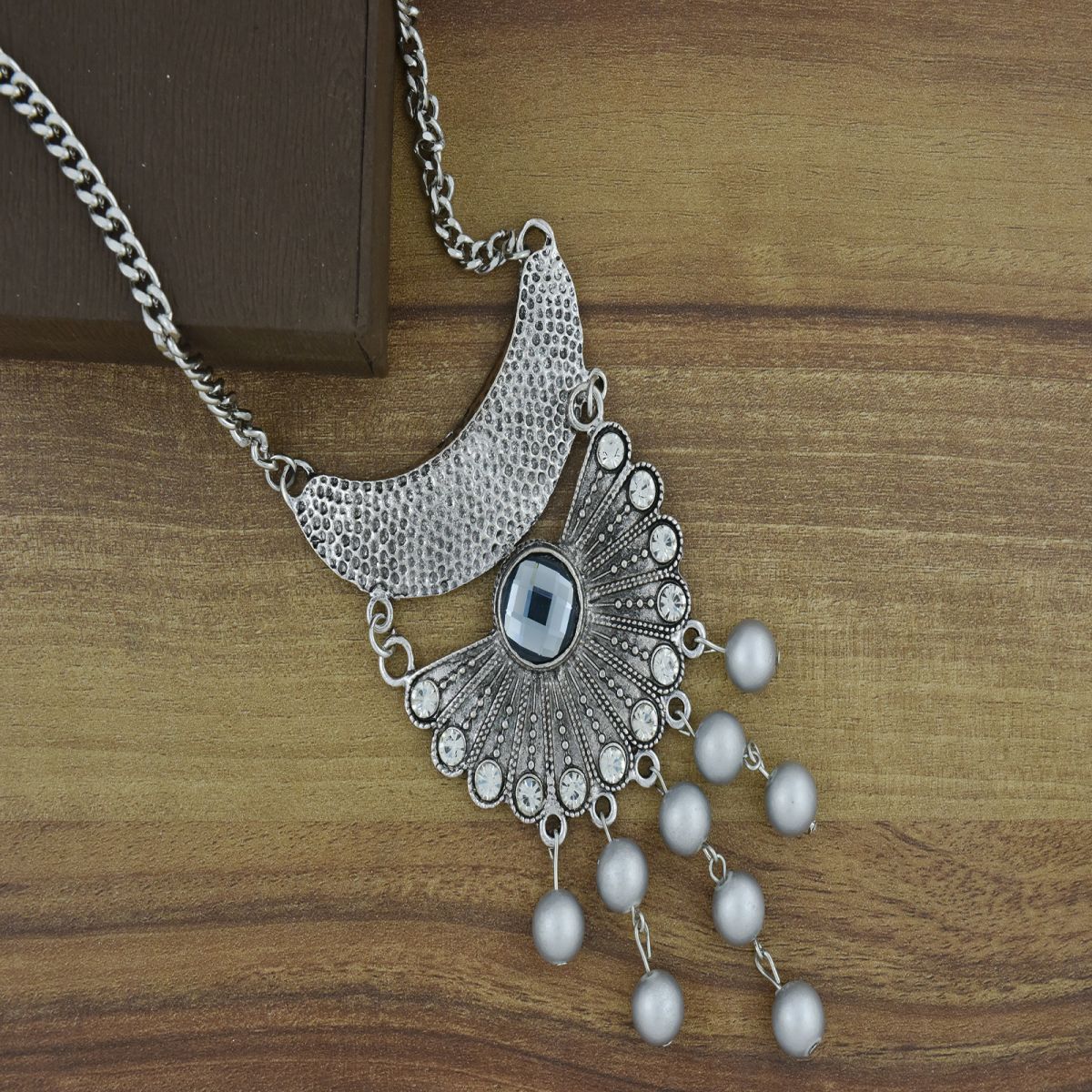 Oxidised Afghani Bohemian Tribal German Silver Crystal Pearl Necklace Main image