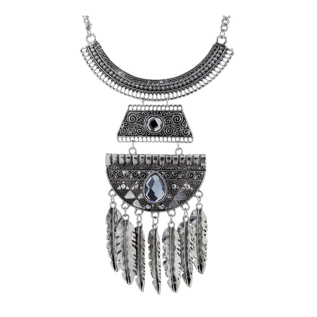 Leaf Oxidised German Silver Blue Crystal Statement Necklace Women Bulk