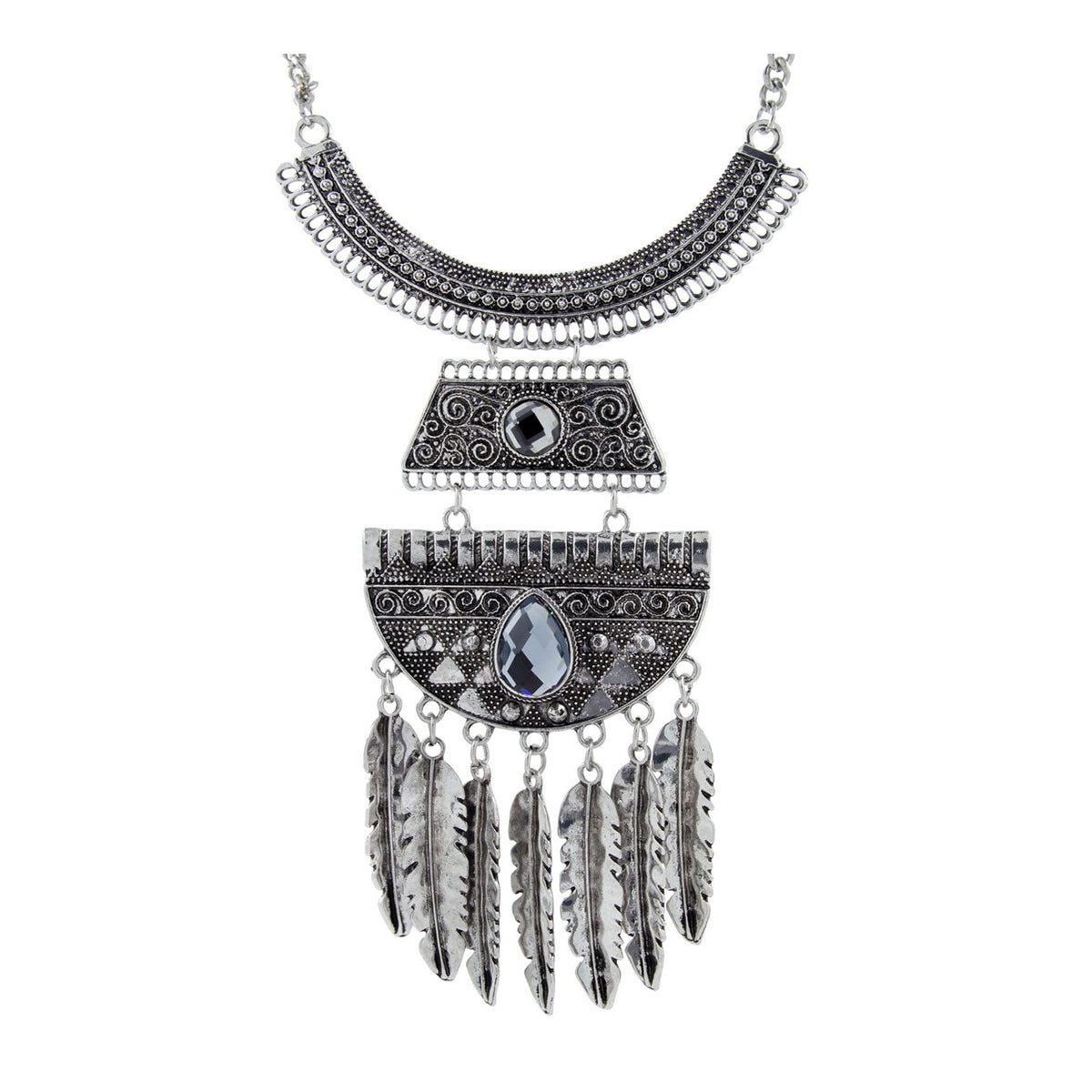 Leaf Oxidised German Silver Blue Crystal Statement Necklace Women Bulk
