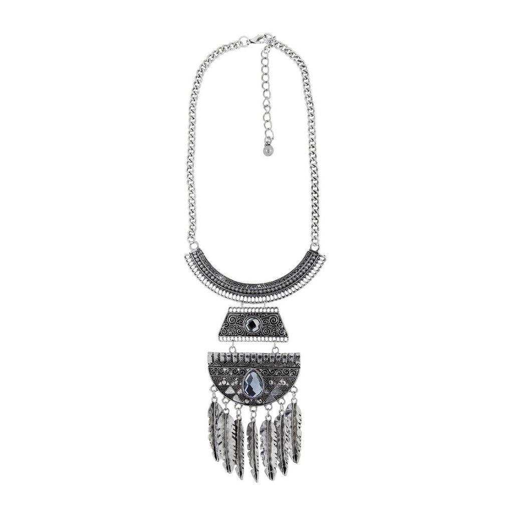 Leaf Oxidised German Silver Blue Crystal Statement Necklace Women Bulk