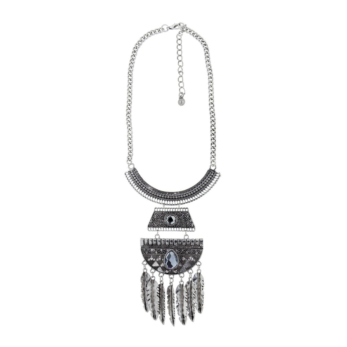 Leaf Oxidised German Silver Blue Crystal Statement Necklace Women Bulk