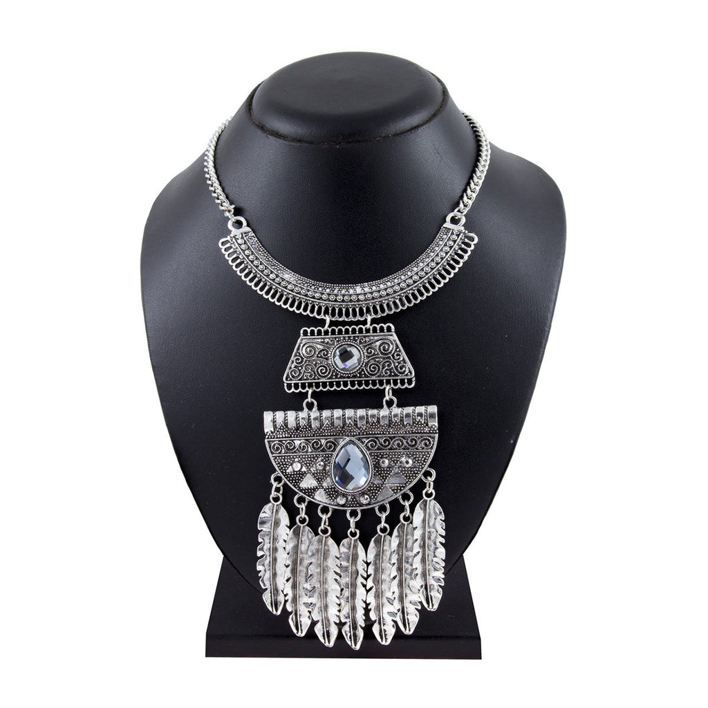 Leaf Oxidised German Silver Blue Crystal Statement Necklace Women Bulk
