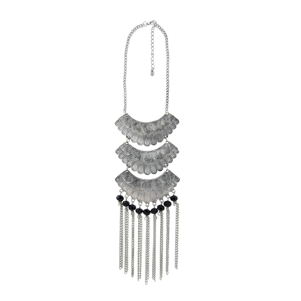 Oxidised Tribal Matte Rhodium Plated Beads Silver Choker Necklace