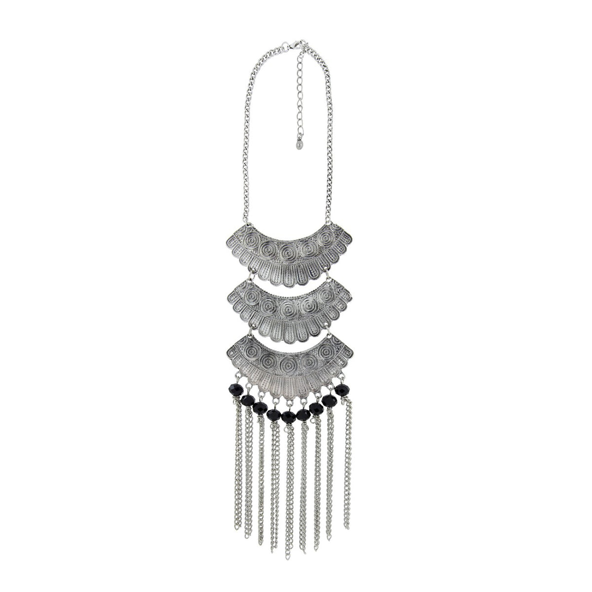 Oxidised Tribal Matte Rhodium Plated Beads Silver Choker Necklace