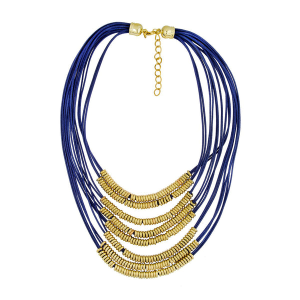 Italian Rings Multistrand 7 Layered Blue Nylon Gold Long Necklace Bulk Main image