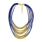 Italian Rings Multistrand 7 Layered Blue Nylon Gold Long Necklace Bulk