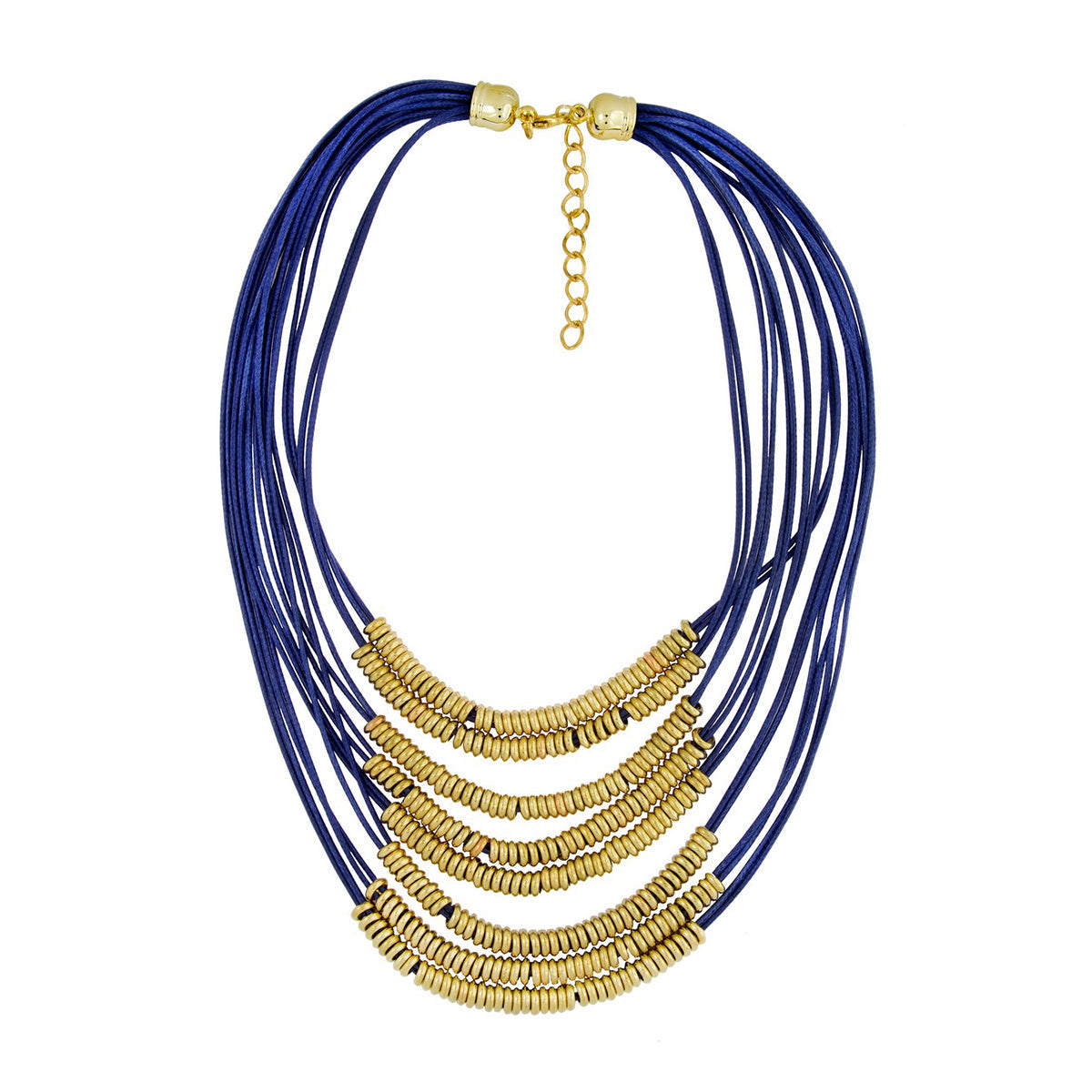 Italian Rings Multistrand 7 Layered Blue Nylon Gold Long Necklace Bulk