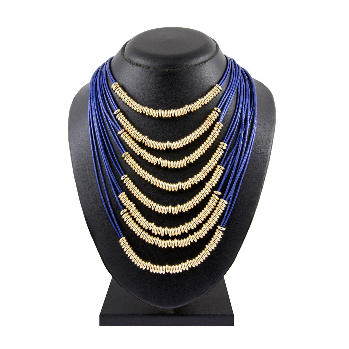 Italian Rings Multistrand 7 Layered Blue Nylon Gold Long Necklace Bulk Secondary image