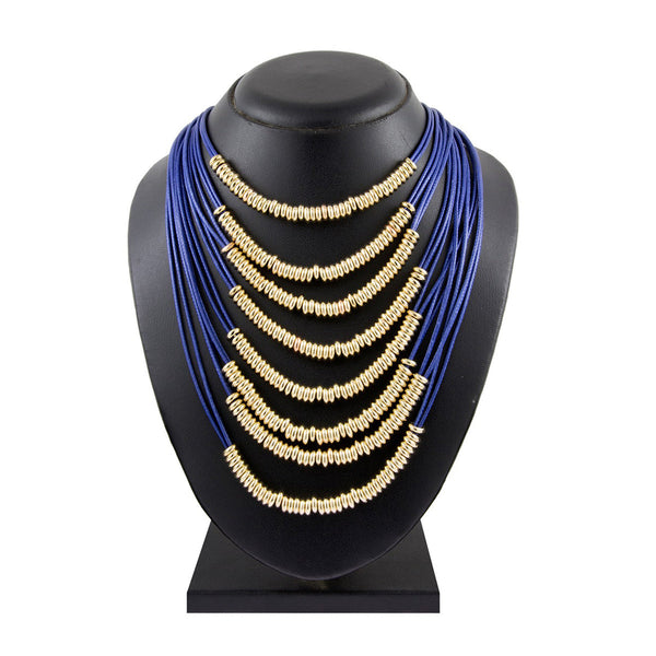 Italian Rings Multistrand 7 Layered Blue Nylon Gold Long Necklace Bulk Secondary image