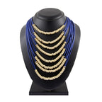 Italian Rings Multistrand 7 Layered Blue Nylon Gold Long Necklace Bulk