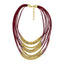 Italian Rings Multistrand 7 Layer Maroon Nylon Gold Statement Necklace