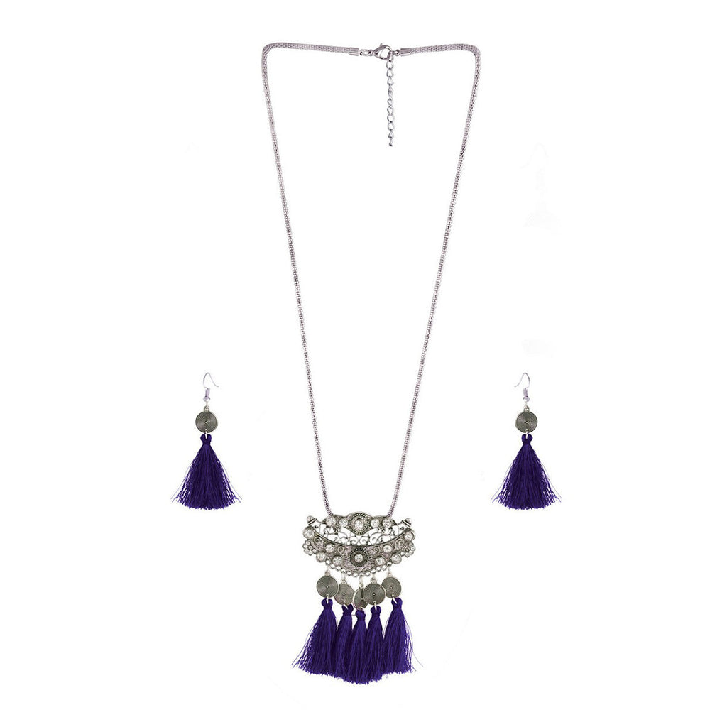 Tassel Dangle Filigree Oxidise Triba German Silver Necklace Earring