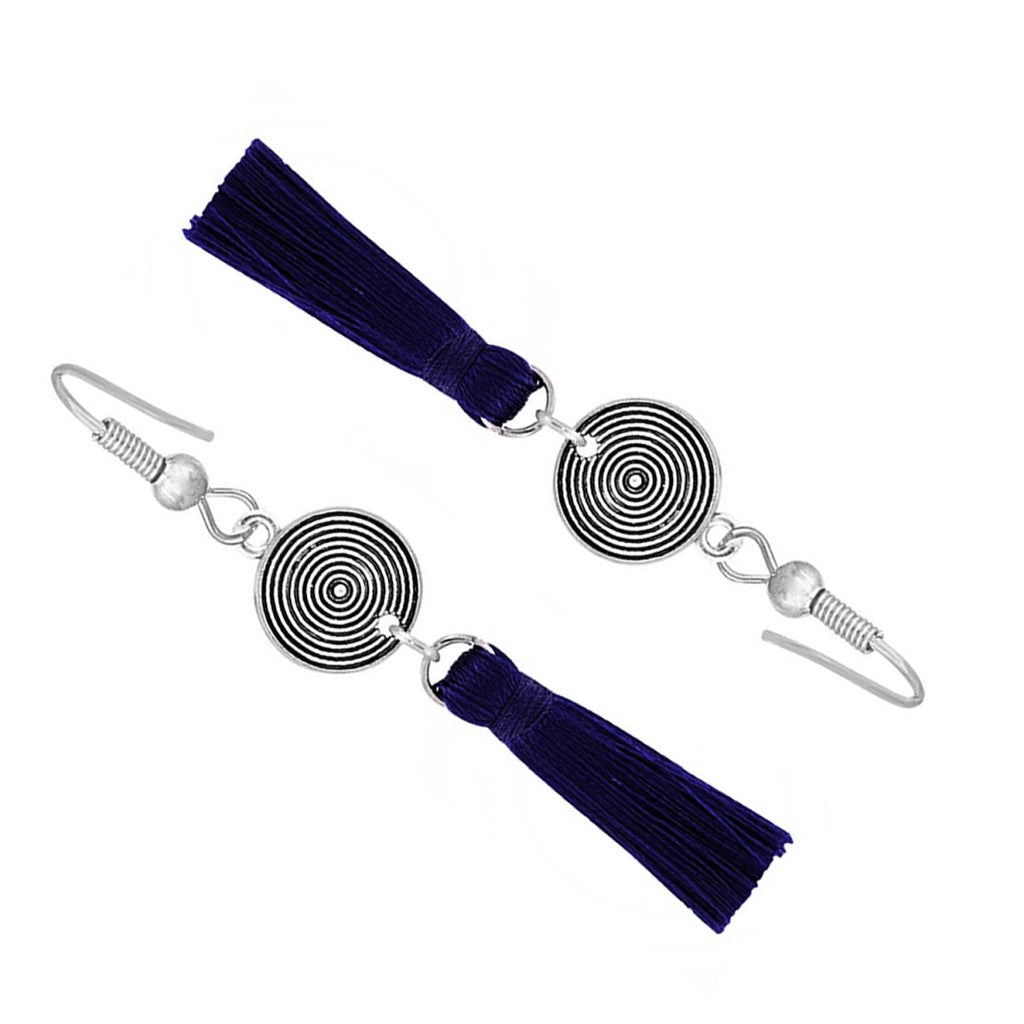 Tassel Dangle Flower Oxidised Tribal German Silver Pendant Earring